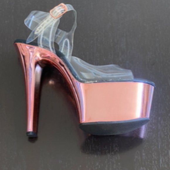 Pleaser Stilettos | Rose Gold + Clear - Picture 4 of 15